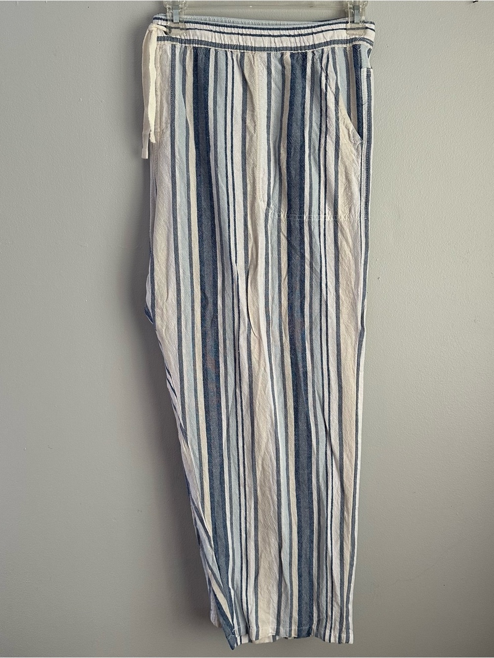 3XL blue striped wide leg cropped linen pants dash beach vacation capri